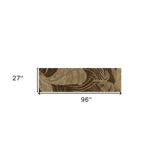 8' Mocha Brown Hand Tufted Tropical Leaves Indoor Runner Rug