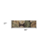 8' Espresso Brown Hand Tufted Tropical Leaves Indoor Runner Rug