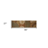 8' Rust Orange Hand Tufted Tropical Leaves Indoor Runner Rug