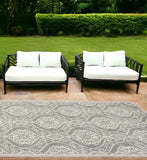 7'X10' Silver Grey Machine Woven Uv Treated Floral Ogee Indoor Outdoor Area Rug