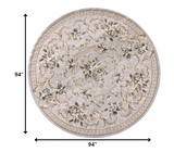 8' Light Grey Floral Round Indoor Area Rug