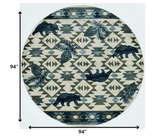 8' Ivory Machine Woven Geometric Lodge Round Indoor Area Rug