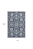 8' X 11' Denim Blue Floral Indoor Outdoor Area Rug