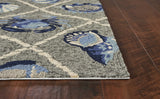 3'X5' Grey Hand Hooked Uv Treated Coastal Sea Life Indoor Outdoor Area Rug