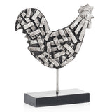 3" X 9.5" X 10.5" Silver And Black Strap Rooster