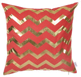 Gold And Red Chevron Decorative Throw Pillow Cover