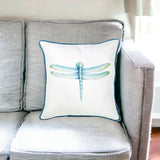 Square Aqua Blue Watercolor Dragonfly Decorative Throw Pillow Cover