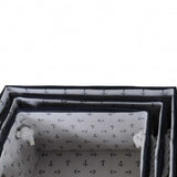 13.5" X 17" X 22.5" Blue Fabric Basket With Bow Decoration Set Of 5