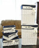 Foldable Navy Blue Fabric Lined Storage Basket