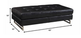 63" Black Faux Leather And Silver Ottoman