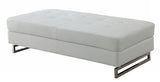 63" White Faux Leather And Silver Ottoman