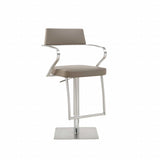 21" Taupe And Silver Stainless Steel Bar Chair