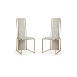 Set Of 2 Ultra Modern Beige Suede And Gold Dining Chairs