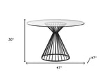 47" Clear and Black Rounded Glass and Iron Pedestal Base Dining Table