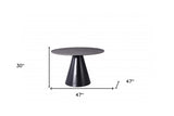 47" Clear and Black Rounded Glass and Iron Pedestal Base Dining Table