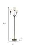 66" Black Three Light Tree Floor Lamp With White Bowl Shade