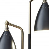 Grey Metal And Antique Brass Adjustable Usb Port Desk Lamp