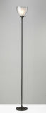 Shiny Black Nickel Finish Metal Torchiere Floor Lamp With Frosted Inner Shade