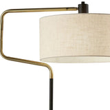 57" Black Swing Arm Floor Lamp With White Drum Shade