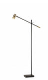 63" Black Adjustable LED Task Floor Lamp With Antiqued Brass Cylinder Shade