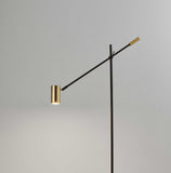 63" Black Adjustable LED Task Floor Lamp With Antiqued Brass Cylinder Shade