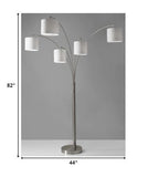 82" Steel Five Light Tree Floor Lamp With White Solid Color Drum Shade