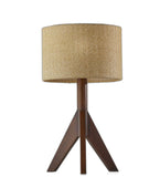 24" Solid Wood Tripod Floor Lamp With Brown Drum Shade