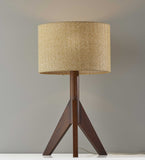 24" Solid Wood Tripod Floor Lamp With Brown Drum Shade