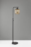 60" Antiqued Bronze Floor Lamp With Textured Mercury Glass Globe Shade