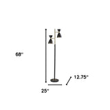 66" Black Task Floor Lamp With Black Cone Shade