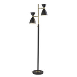 Two Light Brass Cinch Floor Lamp in Black Metal