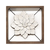 White Metal &amp; Wood Framed Wall Flower