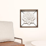 White Metal &amp; Wood Framed Wall Flower