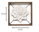 White Metal &amp; Wood Framed Wall Flower