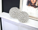 4" X 4" X 4" Silver Iron &amp; Cristal Spheres Set Of 2