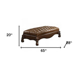 65" Brown Upholstered Faux Leather Bench