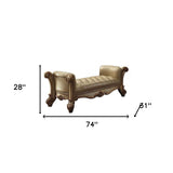 74" Beige and Gold Upholstered Faux Leather Bench