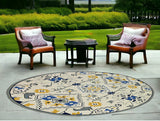 8' Ivory Hand Woven Uv Treated Geometric Traditional Round Indoor Outdoor Area Rug