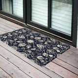 2'X3' Navy Blue Hand Hooked Uv Treated Floral Vines Indoor Outdoor Accent Rug