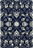 2'X3' Navy Blue Hand Hooked Uv Treated Floral Vines Indoor Outdoor Accent Rug