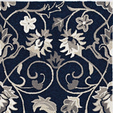 2'X3' Navy Blue Hand Hooked Uv Treated Floral Vines Indoor Outdoor Accent Rug