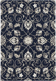 3'X5' Navy Blue Hand Hooked Uv Treated Traditional Floral Design Indoor Outdoor Rug