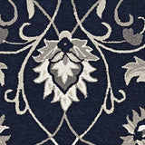 3'X5' Navy Blue Hand Hooked Uv Treated Traditional Floral Design Indoor Outdoor Rug