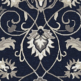 3'X5' Navy Blue Hand Hooked Uv Treated Traditional Floral Design Indoor Outdoor Rug