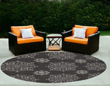 8' Charcoal Grey Hand Woven Uv Treated Geometric Traditional Round Indoor Outdoor Area Rug