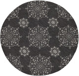 8' Charcoal Grey Hand Woven Uv Treated Geometric Traditional Round Indoor Outdoor Area Rug