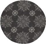 8' Charcoal Grey Hand Woven Uv Treated Geometric Traditional Round Indoor Outdoor Area Rug