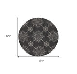 8' Charcoal Grey Hand Woven Uv Treated Geometric Traditional Round Indoor Outdoor Area Rug