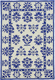 2'X3' Sand Blue Hand Hooked Uv Treated Floral Traditional Indoor Outdoor Accent Rug