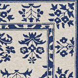 2'X3' Sand Blue Hand Hooked Uv Treated Floral Traditional Indoor Outdoor Accent Rug